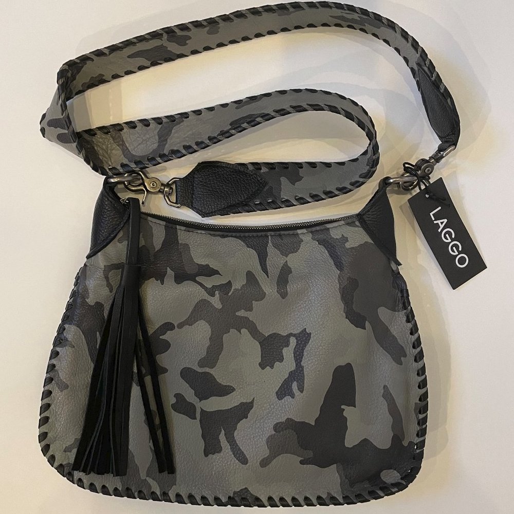 Laggo Lacey Olive Camo Leather Cross Body Bag